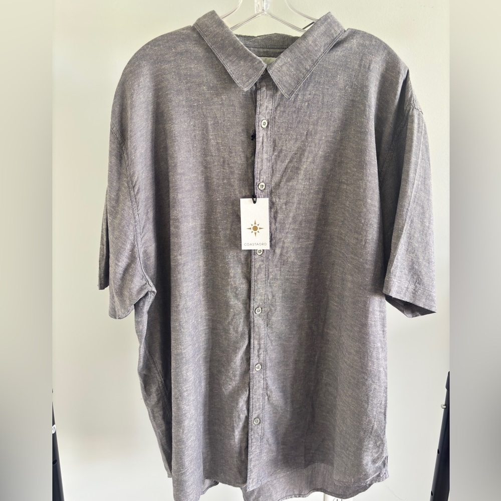 NWT Brand New Coastaoro Casual Button Down Short Sleeve Gray Shirt